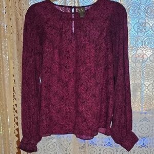 W by Worth Women's Textured Long Sleeve Blouse in Deep Purple